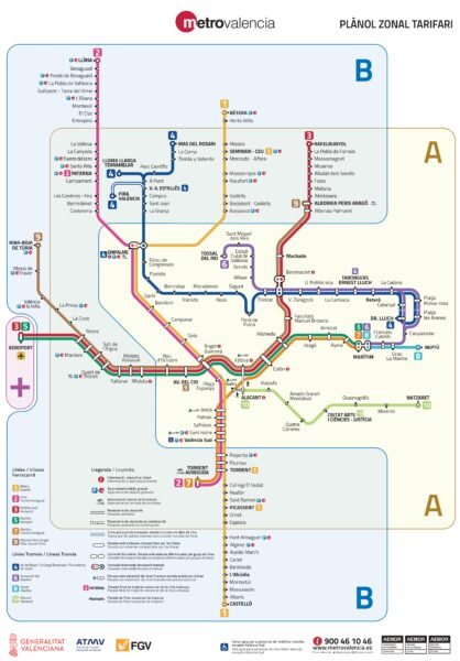 華倫西亞地鐵路線分區圖 ValenciaMetro Zone Map